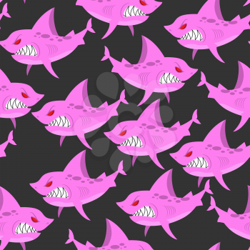 Pink shark seamless pattern. Predator fish with large teeth. Vector marine background for fabrics
