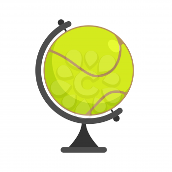 Tennis ball Globe. World game. Sports accessory as earth sphere. Scope of game Tennis
