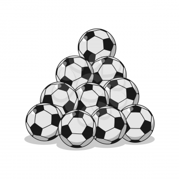 Pile of football. Many soccer balls. Sports accessory
