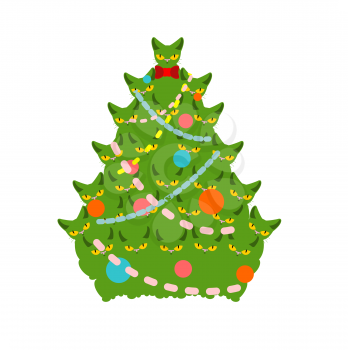 cats Christmas tree. Spruce of pet. fir-tree from cat. New Year illustration. Hmas pattern of cute animal