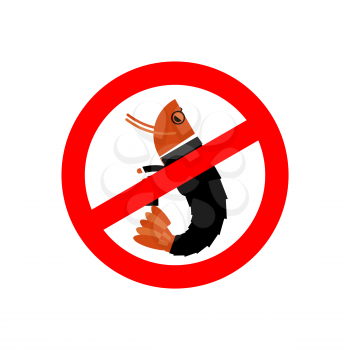 Stop office plankton. Prohibited shrimp in suit. Red prohibition sign. Crossed sea animal. Ban manager, office clerk
