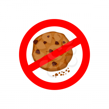 Stop cookies. It is forbidden to eat crumbs. Red prohibition sign. Crossed-out biscuit. Ban litter
