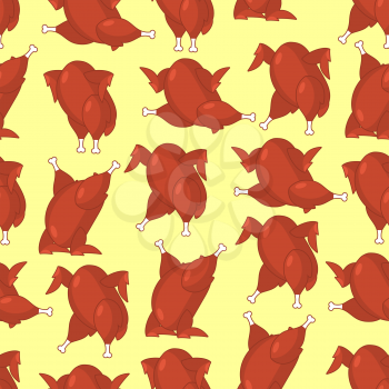 Roasted turkey seamless pattern. fowl in different poses ornament. Baked chicken texture. Background for Thanksgiving Day
