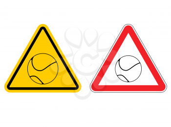 Warning sign Tennis attention. Dangers yellow sign game. ball is on red triangle. Set of road signs tennis club
