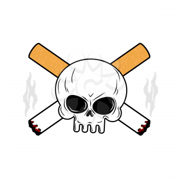 Skull and crossbones cigarettes. Smoking leads to an emblem of death. Logo for disastrous way of life