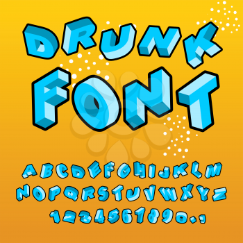 Drunk font. Different letters slope. Crazy ABC. curves alphabet
