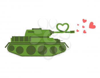 Army Tank love. Green shoots military machine hearts. Love Army equipment. Fighting vehicle for love
