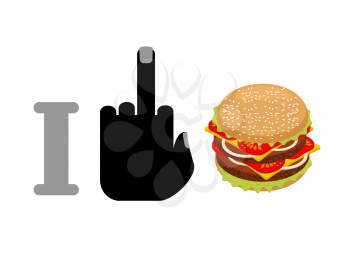I hate hamburger. Fuck and burger. logo for healthy food. Against fast food
