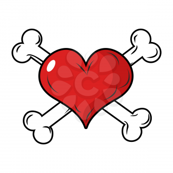 Love and bone. Heart and crossbones. Emblem for Valentines day. Love to death eternal love.
