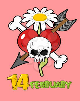 Valentine. Skull love and flowers. Heart and arrow. Emblem for everlasting love. February 14 Valentines day. 