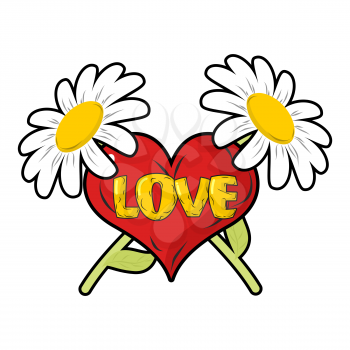 Love. Heart and Chamomile. Logo for Valentines day. 14 February holiday lovers.

