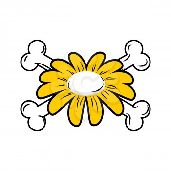 Flower and bone. Daisy and crossbones. Symbol flower of death.
