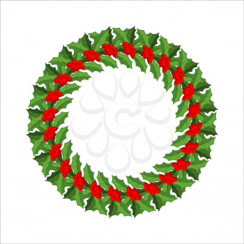 Mistletoe wreath isolated. Traditional Christmas decoration. Festive red berry with green leaves