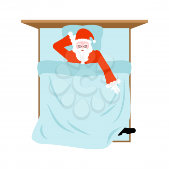 Santa Claus sleeping in bed. Rest before Christmas. Dream New Year. Santa asleep
