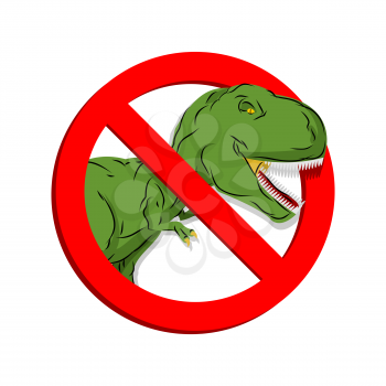 Stop dinosaur. Prohibited tirranozavr Rex. Crossed-aggressive prehistoric reptile. Emblem against ancient predator. Red prohibition sign. Ban angryl beast, animal