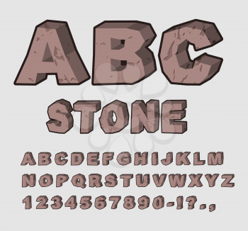 Stone ABC. Rock font. Set of letters from brown calculus with cracks and chipped. alphabet crag