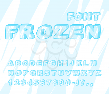 Frozen font. Ice alphabet. Transparent ABC. Cold blue letters