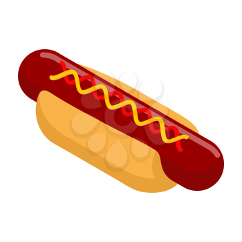 Hot dog isometrics. Bun with sausage. Mustard and ketchup. 3d illustration of food. Fast food isolated.
