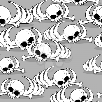Remains of skeleton seamless pattern. Skull and bones ornament. Deadly background. Barebone texture
