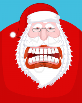 Santa Claus wild grin. Aggressive old man. Open your mouth and teeth. Scary grandfather yelling. Xmas design template. Character for Christmas and New Year
