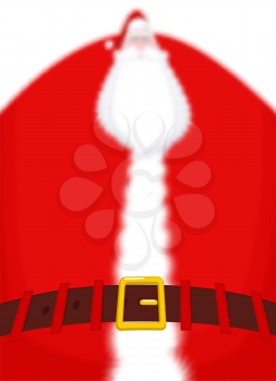 Santa Claus Blurred torso and belt in focus. Huge Christmas grandfather. Enormous Santa with beard in red suit. Illustration for new year. Xmas template design
