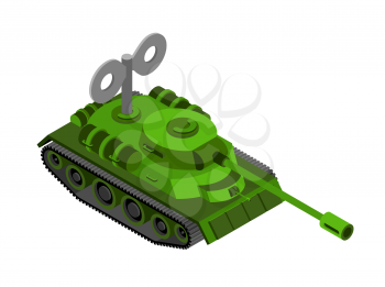 Toy Tank Isometric on white background. Military machine clockwork plaything