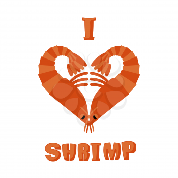 I love shrimp. Symbol of heart of an underwater crustacean animal. Sign for lovers of marine plankton. aquatic arthropods