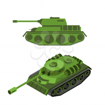 Tank Isometric on white background. Army technique. Armored fighting vehicles, tracked with gun and machine gun

