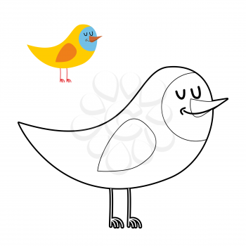 Funny bird coloring book. comical fowl in linear style
