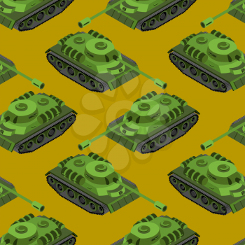 Tank Isometric seamless pattern. Army machinery texture. Armored fighting vehicles, tracked with gun and machine gun background