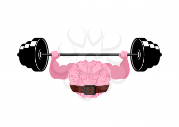 Strong brain and barbell. Powerful pumped human brains
