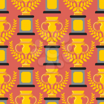 Winner cup gold seamless pattern. Prize of championship ornament. Tournament award background