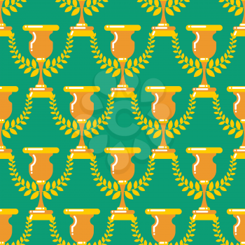 Winner cup gold seamless pattern. Prize of championship ornament. Tournament award background