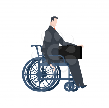Businessman handicapped in wheelchair. Manager with suitcase