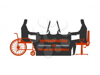 International Day of Persons with Disabilities. disabled at work. manager on wheelchair at table. Equal rights for people with disabilities