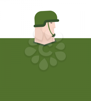 Soldier in helmet portrait template. Big defender background