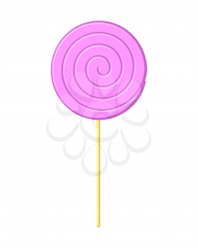 Lollipop pink on stick isolated. Candy on white background. Sweetness
