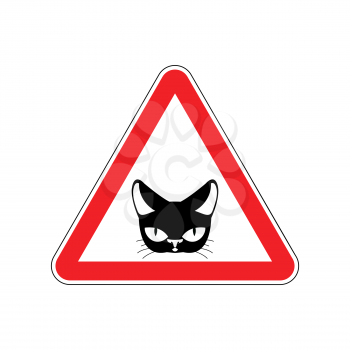 Attention cat. Danger red road sign. Pet Caution
