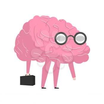 Smart brain wearing glasses and with suitcase. genius Researcher. businessman mega brains
