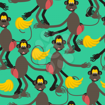 Hamadryad seamless pattern. monkey red butt and banana background