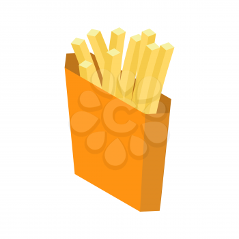 French fries isolated. Paper box for fast food on white background

