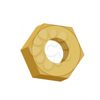 Gold nut isolated. Golden female screw on white background
