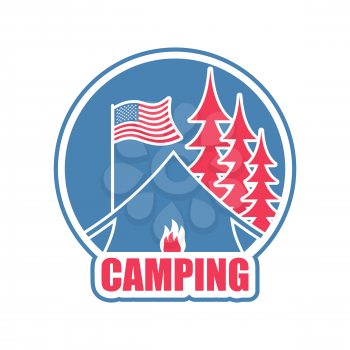 Camping logo. Tent camp emblem. forest and tent. Bonfire
