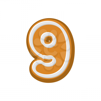 Number 9 Gingerbread font. Peppermint honey cake ABC nine. Cookies alphabet. lettering biscuit
