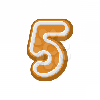 Number 5 Gingerbread font. Peppermint honey-cake ABC five. Cookies alphabet. Lettering biscuit
