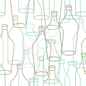 Glass bottle seamless pattern. empty transparent Bottles background. Retro texture of fabric