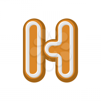 Letter H Gingerbread. Peppermint honey-cake font. Cookies alphabet. Lettering biscuit