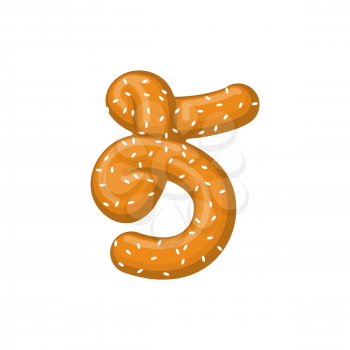 Number 5 pretzel. snack font five symbol. Food alphabet sign. Traditional German meal is ABC. Bake numeric
