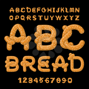 Bread ABC. Pretzel font. Food alphabet. Traditional German meal. Bake snack  
