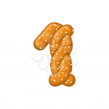 Number 1 pretzel. snack font one symbol. Food alphabet sign. Traditional German meal is ABC. Bake numeric
